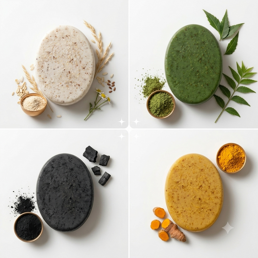 Selsary Herbal Soap Bundle – Rice + Haldi + Neem + Charcoal (4 Soaps)